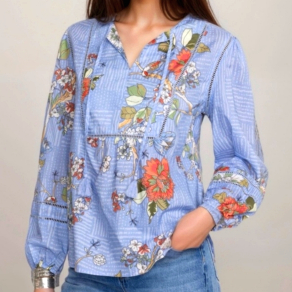 JOHNNY WAS MOSAIC PRAIRIE CURVED HEM BLOUSE S